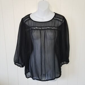 Lily Star Blouse Sheer Lace Top Size XL